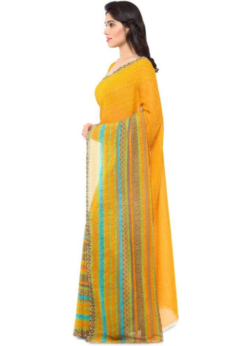 Printed Faux Georgette Yellow Color Saree only in Bigswipe