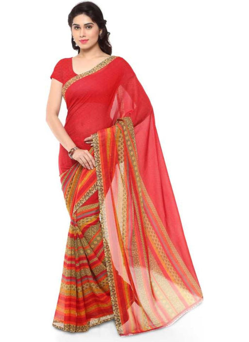 Printed Faux Georgette Red Color Saree only in Bigswipe