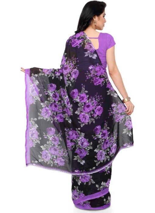 Printed Faux Georgette Purple Color Saree only in Bigswipe