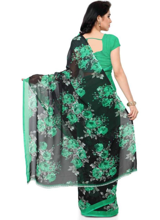 Printed Faux Georgette Green Color Saree only in Bigswipe