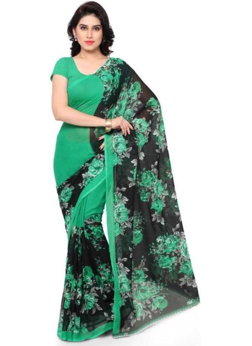 Printed Faux Georgette Green Color Saree only in Bigswipe