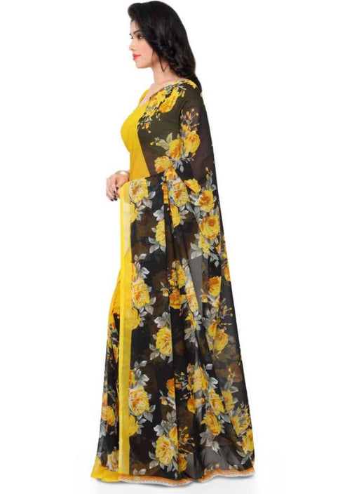 Printed Faux Georgette Yellow Color Saree only in Bigswipe