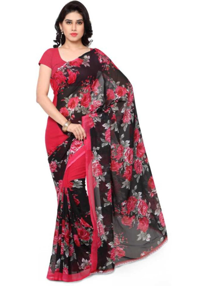 Printed Faux Georgette Pink Color Saree only in Bigswipe