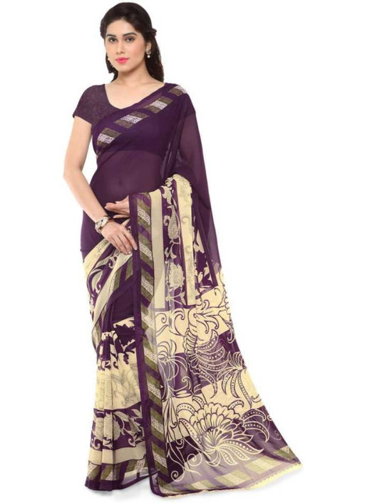Printed Faux Georgette Wine Color Saree only in Bigswipe