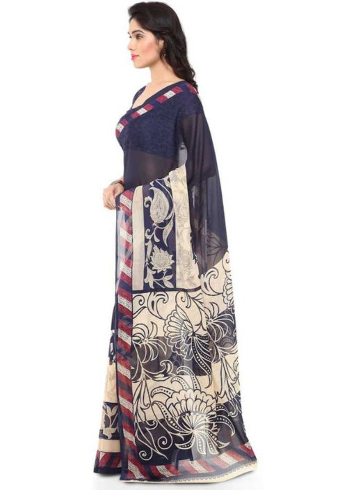 Printed Faux Georgette Blue Color Saree only in Bigswipe