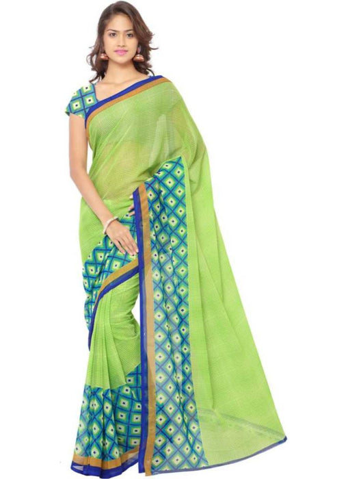 Printed Faux Georgette Green Color Saree only in Bigswipe