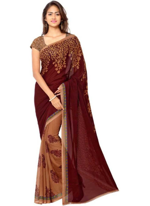 Printed Faux Georgette Red Color Saree only in Bigswipe