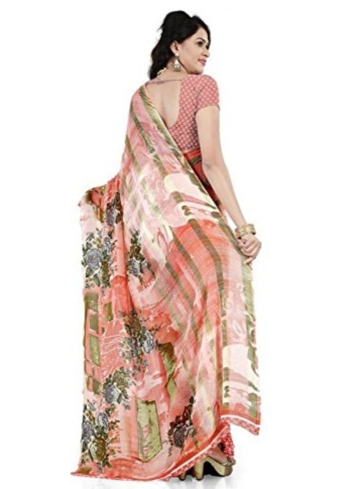 Printed Faux Georgette Orange Color Saree only in Bigswipe