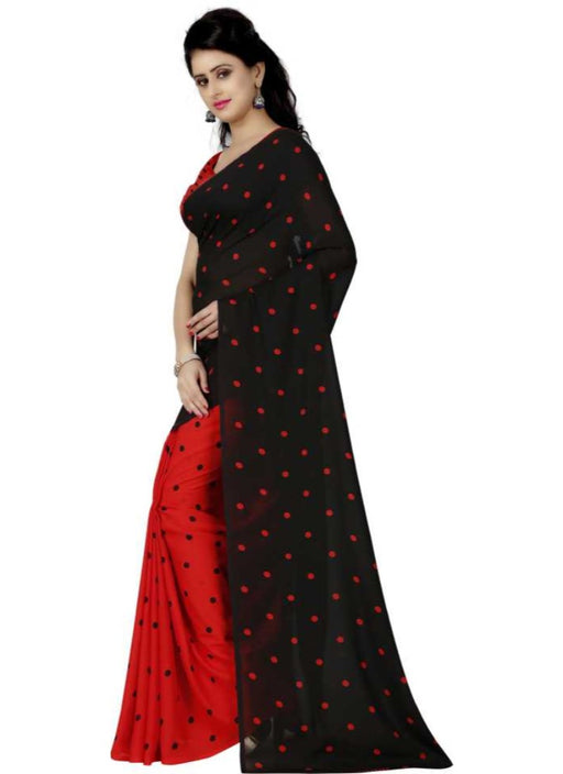 Printed Faux Georgette Red black Color Saree only in Bigswipe