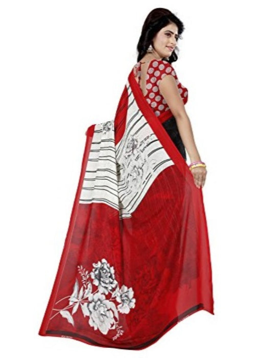 Printed Faux Georgette Red Color Saree only in Bigswipe