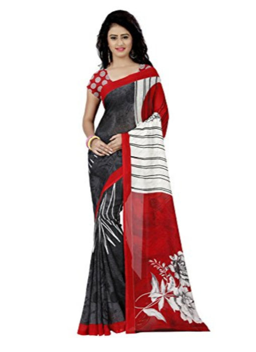 Printed Faux Georgette Red Color Saree only in Bigswipe