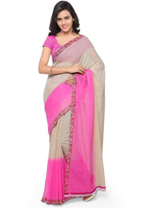 Printed Faux Georgette Light pink Color Saree only in Bigswipe