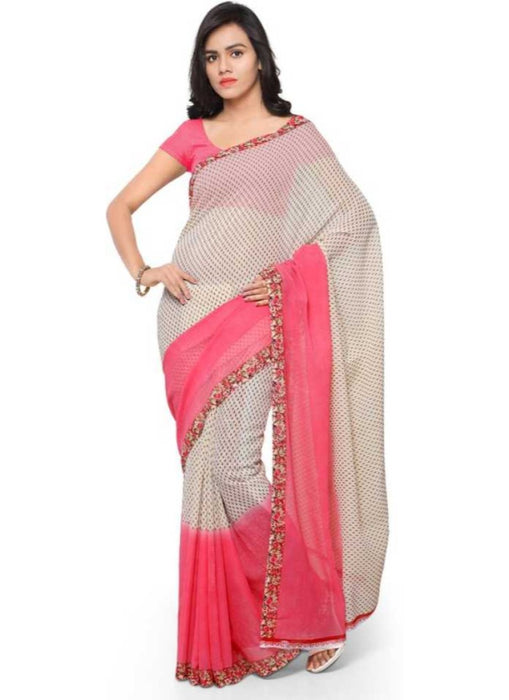 Printed Faux Georgette Pink Color Saree only in Bigswipe