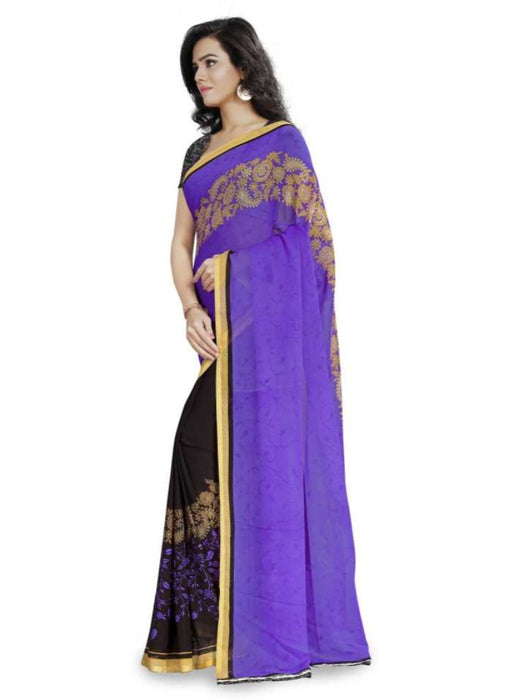 Printed Faux Georgette Purple Color Saree only in Bigswipe
