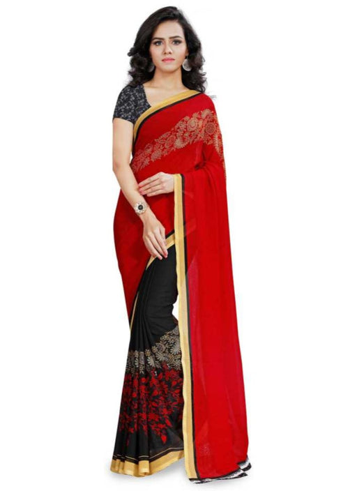 Printed Faux Georgette Red Color Saree only in Bigswipe