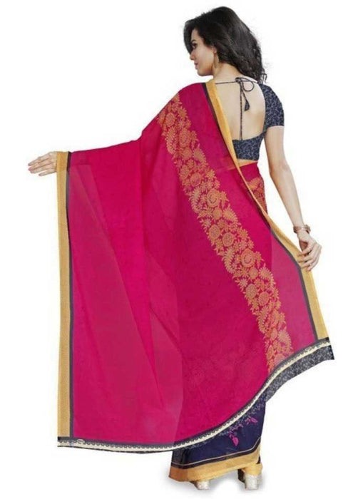 Printed Faux Georgette Pink Color Saree only in Bigswipe