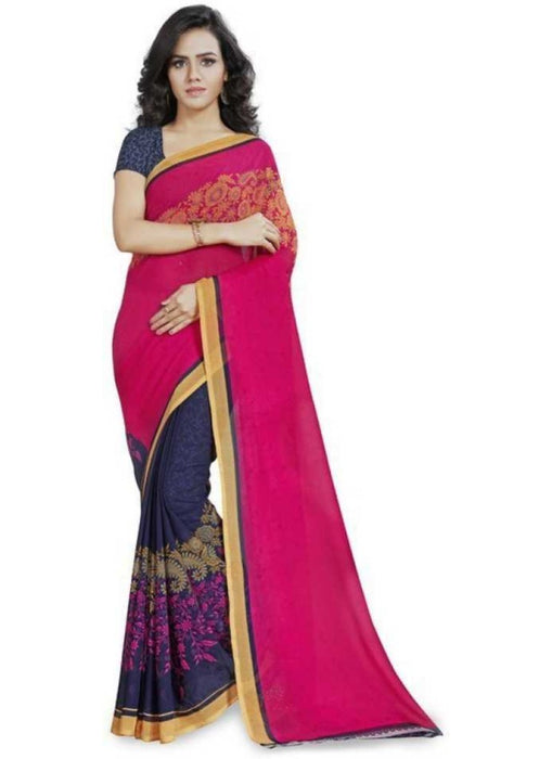 Printed Faux Georgette Pink Color Saree only in Bigswipe