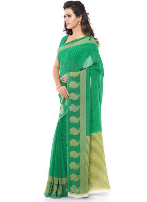 Printed Faux Georgette Green Color Saree only in Bigswipe
