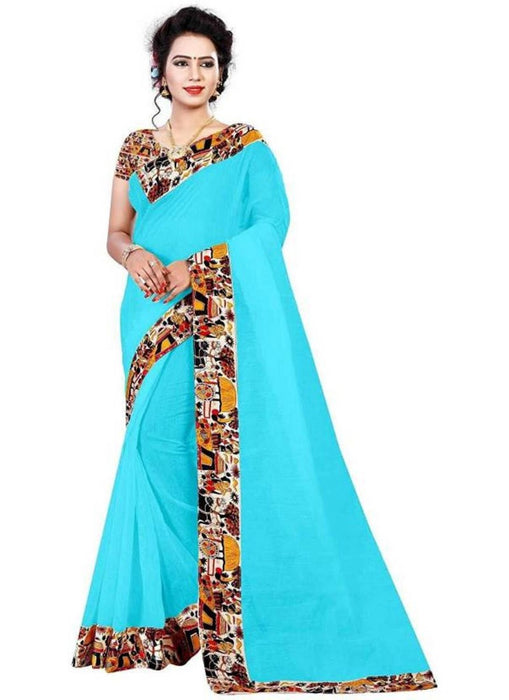 Blue Color Printed Chanderi Silk Saree With Blouse only in Bigswipe