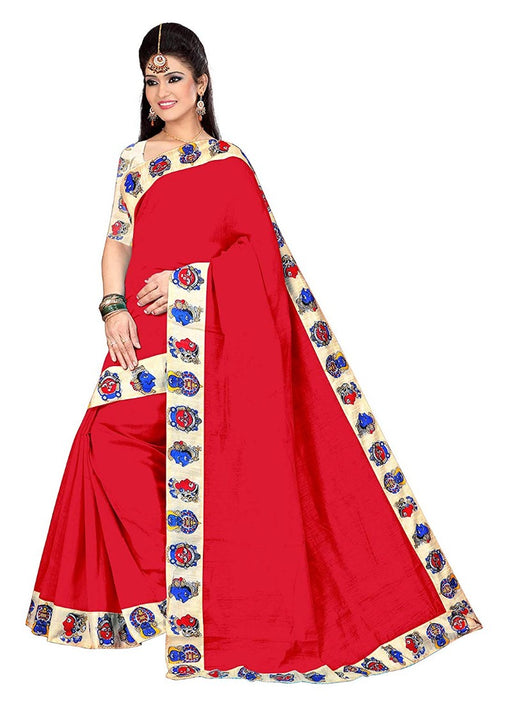 Red Color Printed Chanderi Silk Saree With Blouse