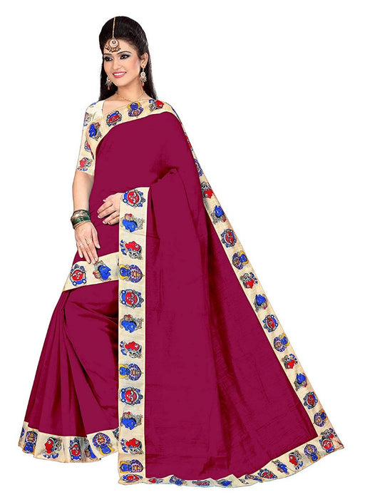 Purple Color Printed Chanderi Silk Saree With Blouse