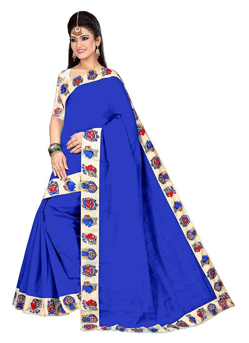 Blue Color Printed Chanderi Silk Saree With Blouse only in Bigswipe