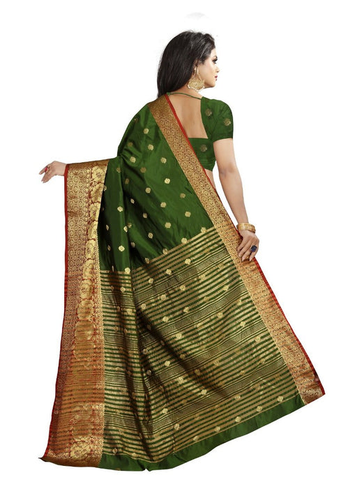 Green Color Printed Cotton Silk Saree With Blouse only in Bigswipe