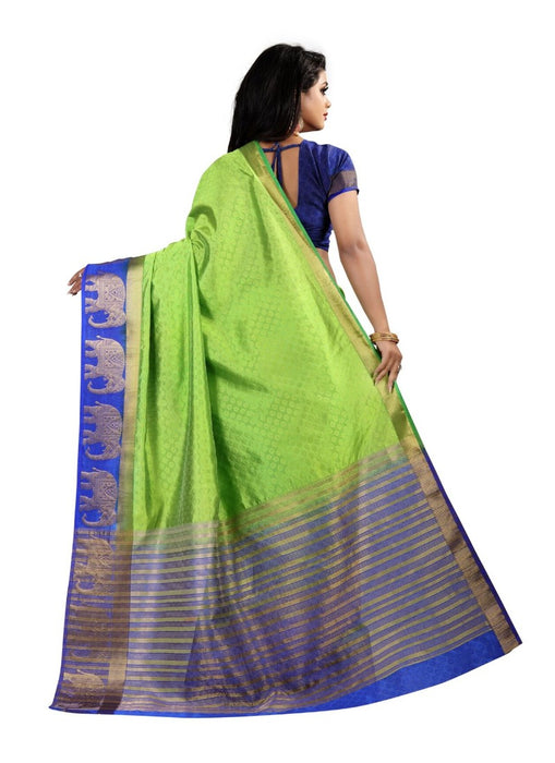 Green Color Printed Silk Blend Saree With Blouse only in Bigswipe