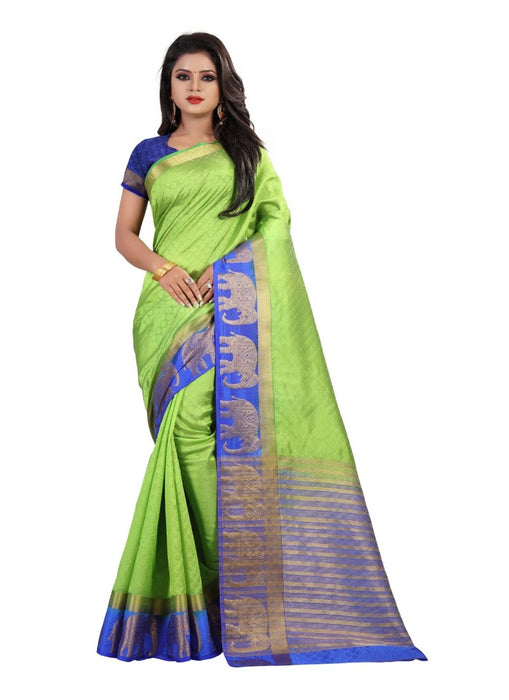 Green Color Printed Silk Blend Saree With Blouse only in Bigswipe