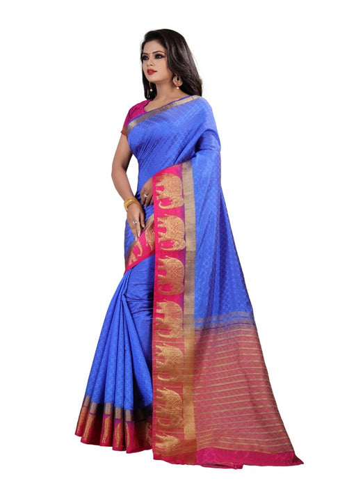 Blue Color Printed Silk Blend Saree With Blouse only in Bigswipe