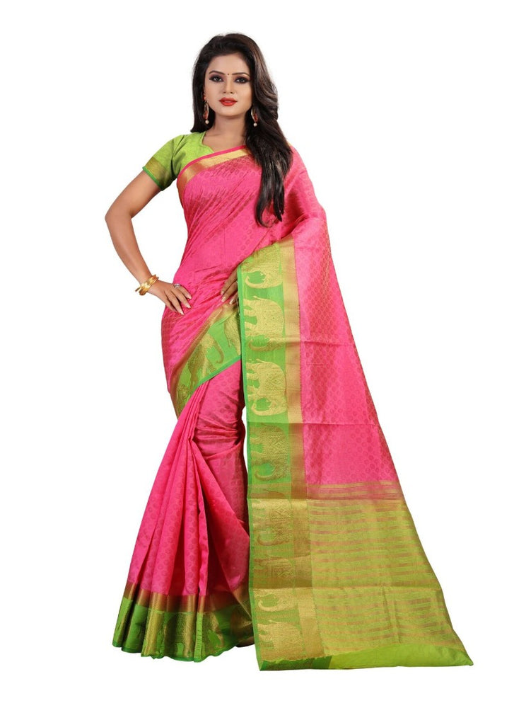 Pink Color Printed Silk Blend Saree With Blouse only in Bigswipe