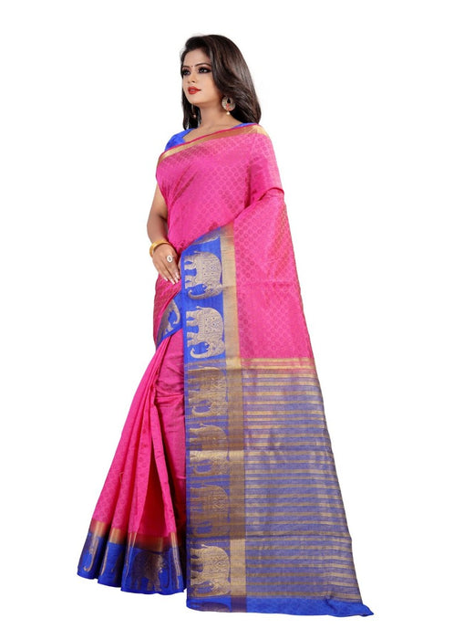 Pink Color Printed Silk Blend Saree With Blouse only in Bigswipe