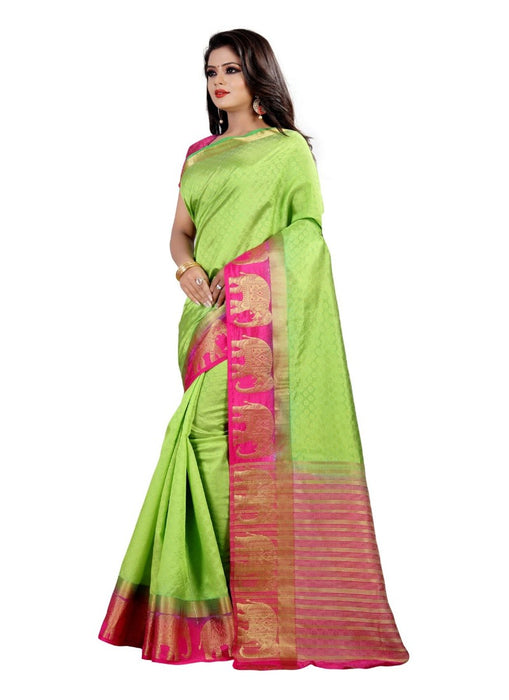 Green Color Printed Silk Blend Saree With Blouse only in Bigswipe