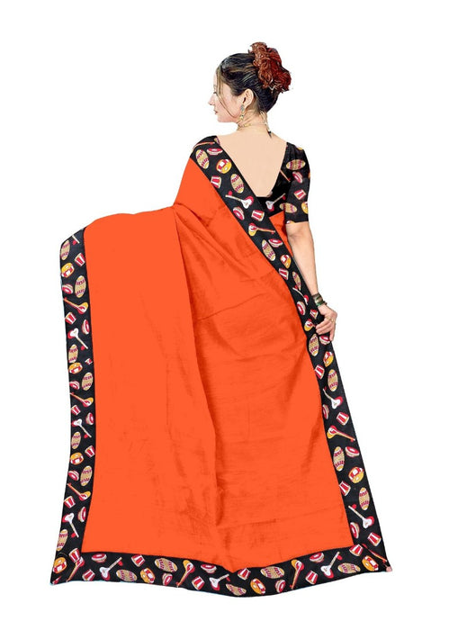 Orange Color Printed Chanderi Silk Saree With Blouse only in Bigswipe