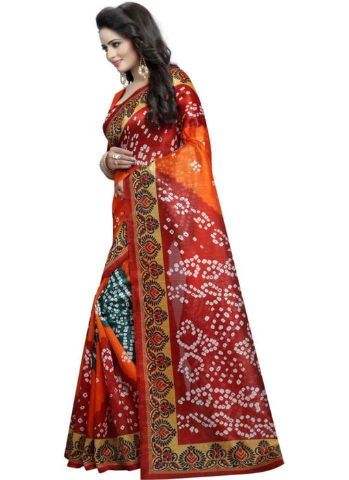 Multi Color Printed Bhagalpuri Silk Saree With Blouse only in Bigswipe