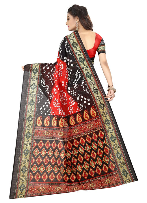 Black And Red Color Printed Bhagalpuri Silk Saree With Blouse only in Bigswipe