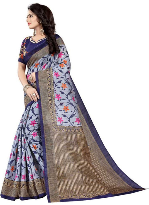 Multi Color Printed Bhagalpuri Silk Saree With Blouse only in Bigswipe