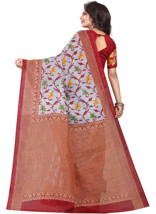 Multi Color Printed Bhagalpuri Silk Saree With Blouse only in Bigswipe