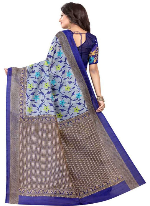 Multi Color Printed Bhagalpuri Silk Saree With Blouse only in Bigswipe