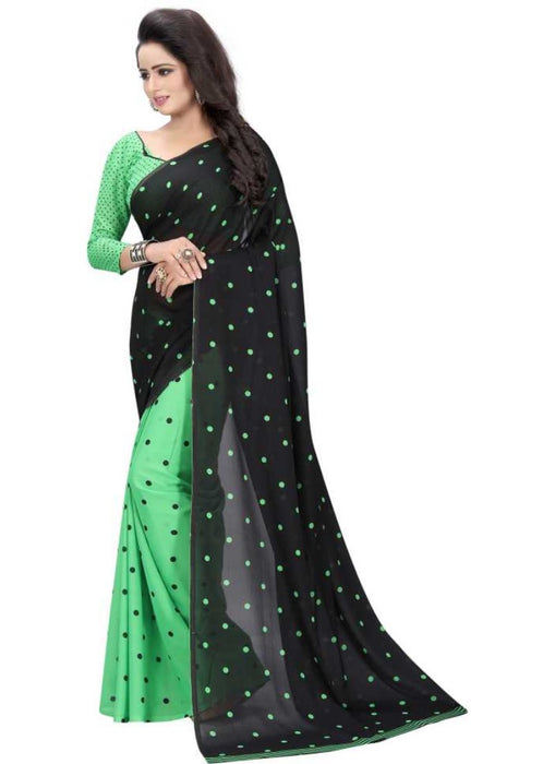 Black And Green Color Printed Georgette Saree With Blouse only in Bigswipe