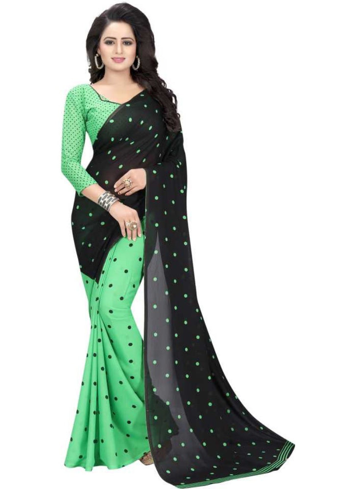 Black And Green Color Printed Georgette Saree With Blouse only in Bigswipe