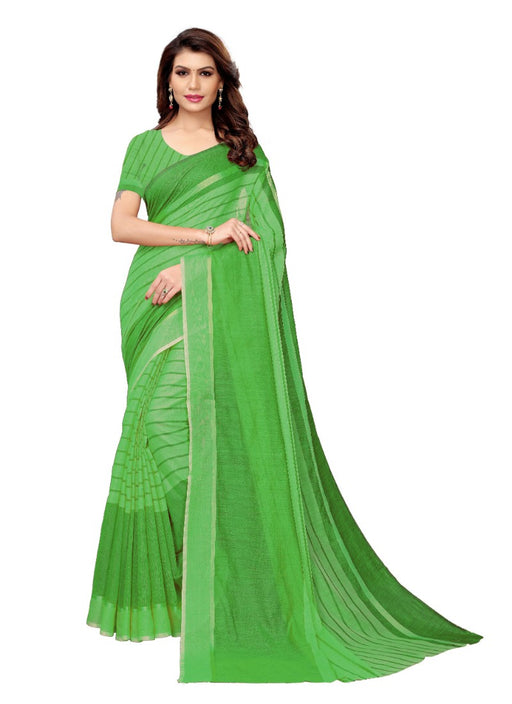 Green Color Printed Cotton Silk Saree With Blouse only in Bigswipe