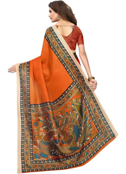 Orange Color Printed Khadi Silk Saree With Blouse only in Bigswipe