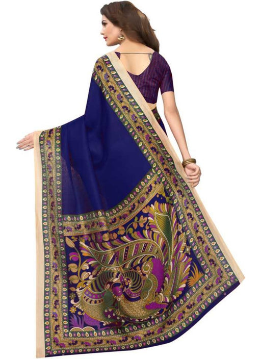 Navy Color Printed Khadi Silk Saree With Blouse only in Bigswipe