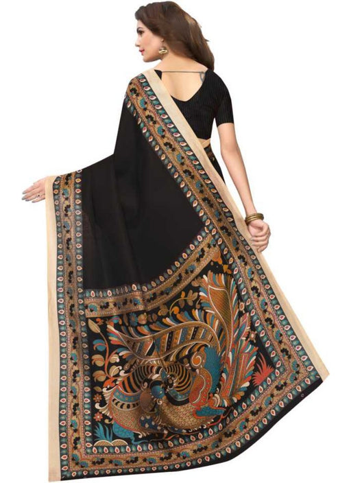 Black Color Printed Khadi Silk Saree With Blouse only in Bigswipe