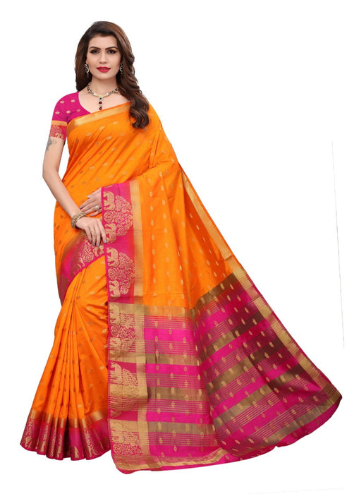 Orange Pink Color Jacquard Tussar Silk Saree With Blouse only in Bigswipe