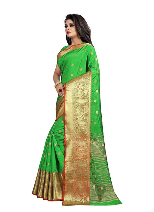 Parrot Green Color Weaving Cotton Silk Saree With Blouse only in Bigswipe