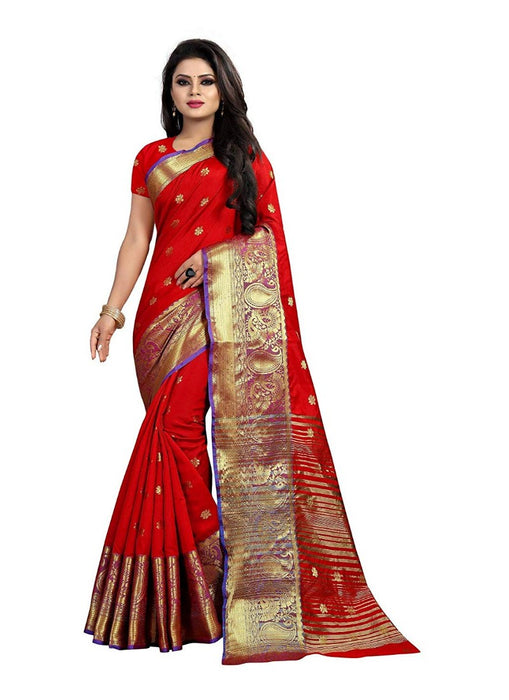 Orange Color Weaving Cotton Silk Saree With Blouse only in Bigswipe