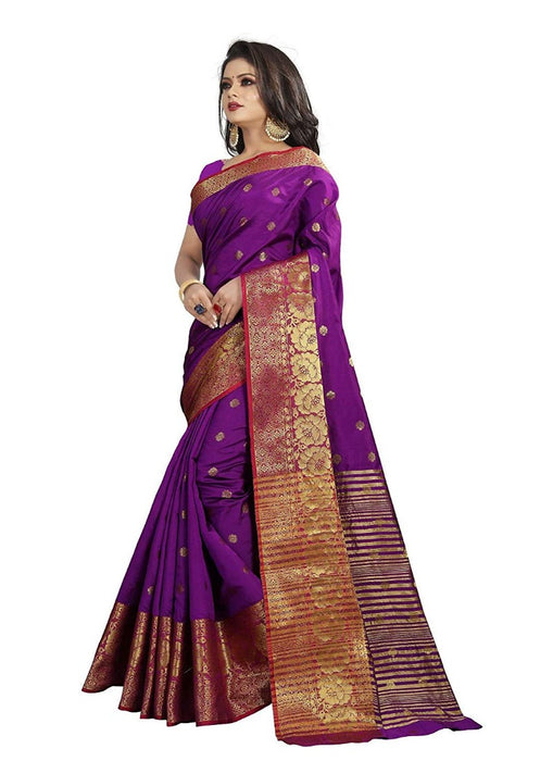 Purple Color Weaving Cotton Silk Saree With Blouse