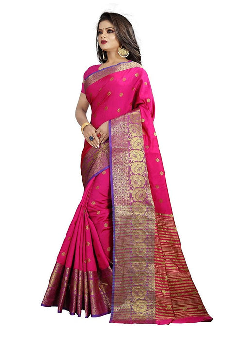 Pink Color Weaving Cotton Silk Saree With Blouse only in Bigswipe